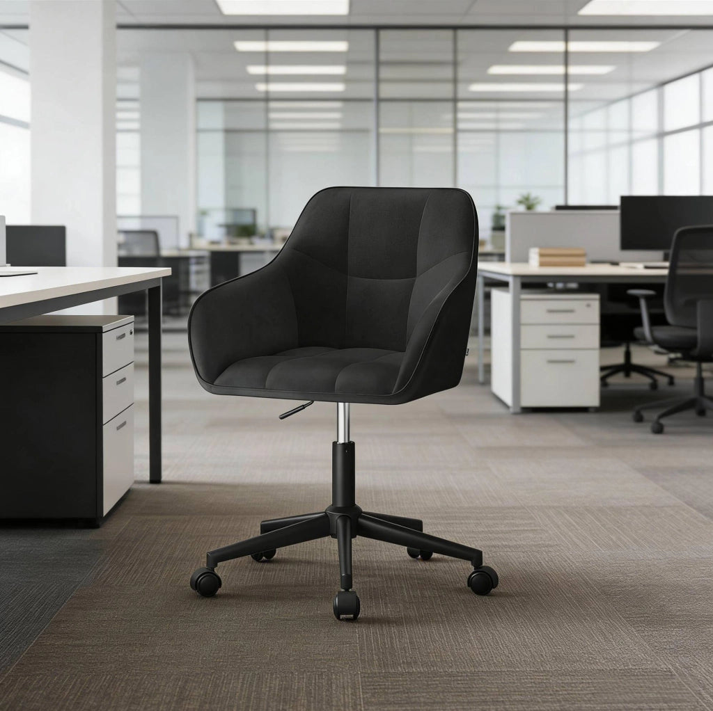Sedia da ufficio ergonomica in velluto nero, regolabile