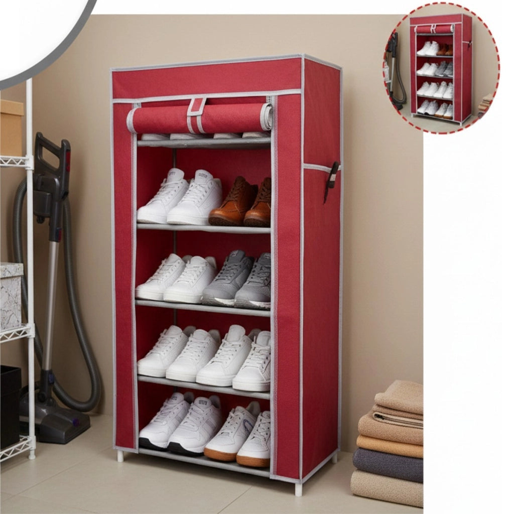 SCARPIERA TESSUTO 5 RIPIANI PORTASCARPE SALVASPAZIO 90X60X30 CM 69073