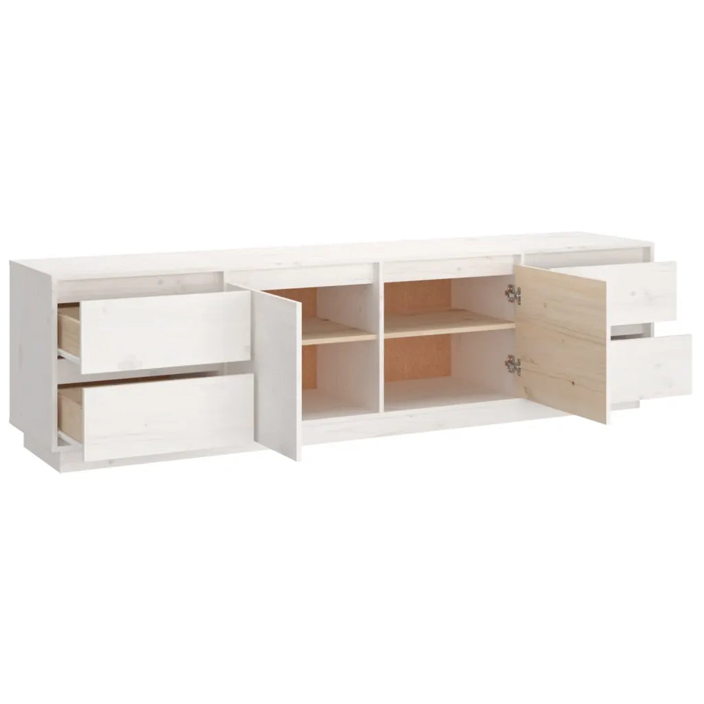 Mobile Porta TV-Credenza TV Bianco 176x37x47,5 cm in Legno Massello di Pino