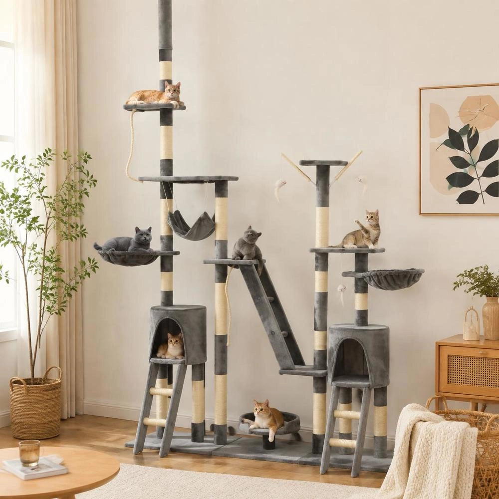 Cat Scratching Post With Sisal Scratching Columns 230 - 250 Cm Grey