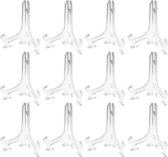 Display standaards in plastica - Set di 12 supporti per esposizione per decorazione - Altezza 17,5 cm (7 pollici) - per foto o altri oggetti su matrimoni, arredamento domestico, compleanni, tavoli - trasparente - 7in