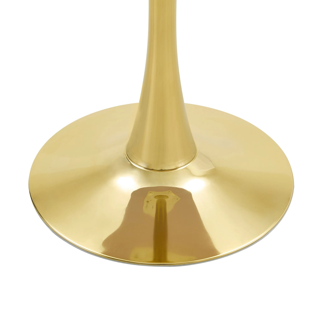 Tavolo rotondo da pranzo per 2 persone con base in metallo dorato e piano effetto legno, per soggiorno, 60 cm