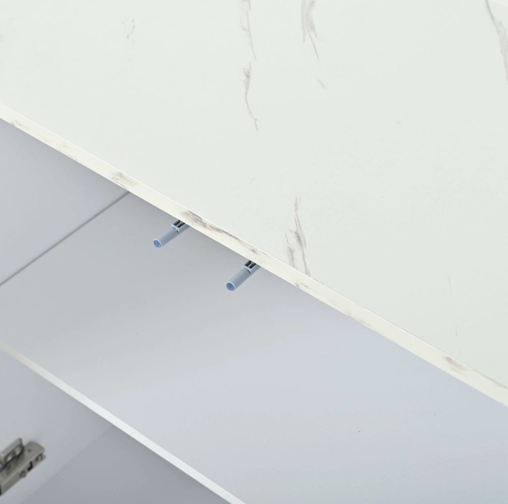 Credenza 35x140x70 cm con 4 ante e ampio spazio contenitivo in truciolato bianco e oro