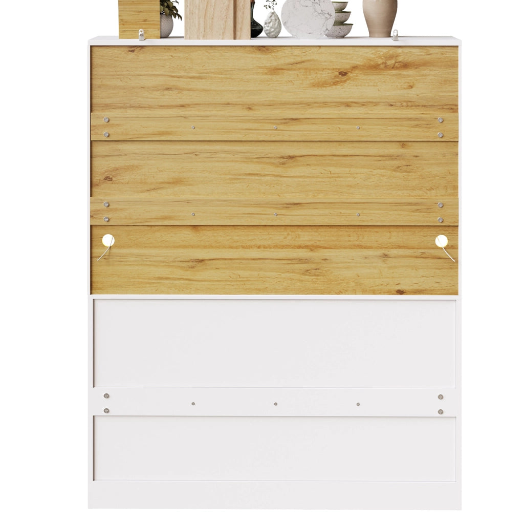 Credenza alta 140x40x175 cm con LED controllabile da app in MDF bianco