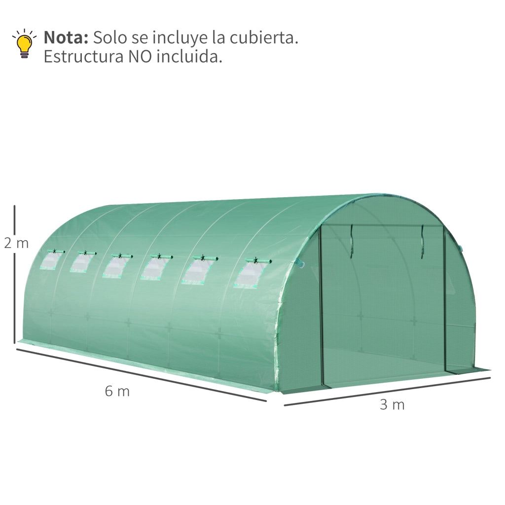 Copertura per Serra Tunnel 600x300x200cm ¨C zephmum ¨C Verde con 12 Finestre