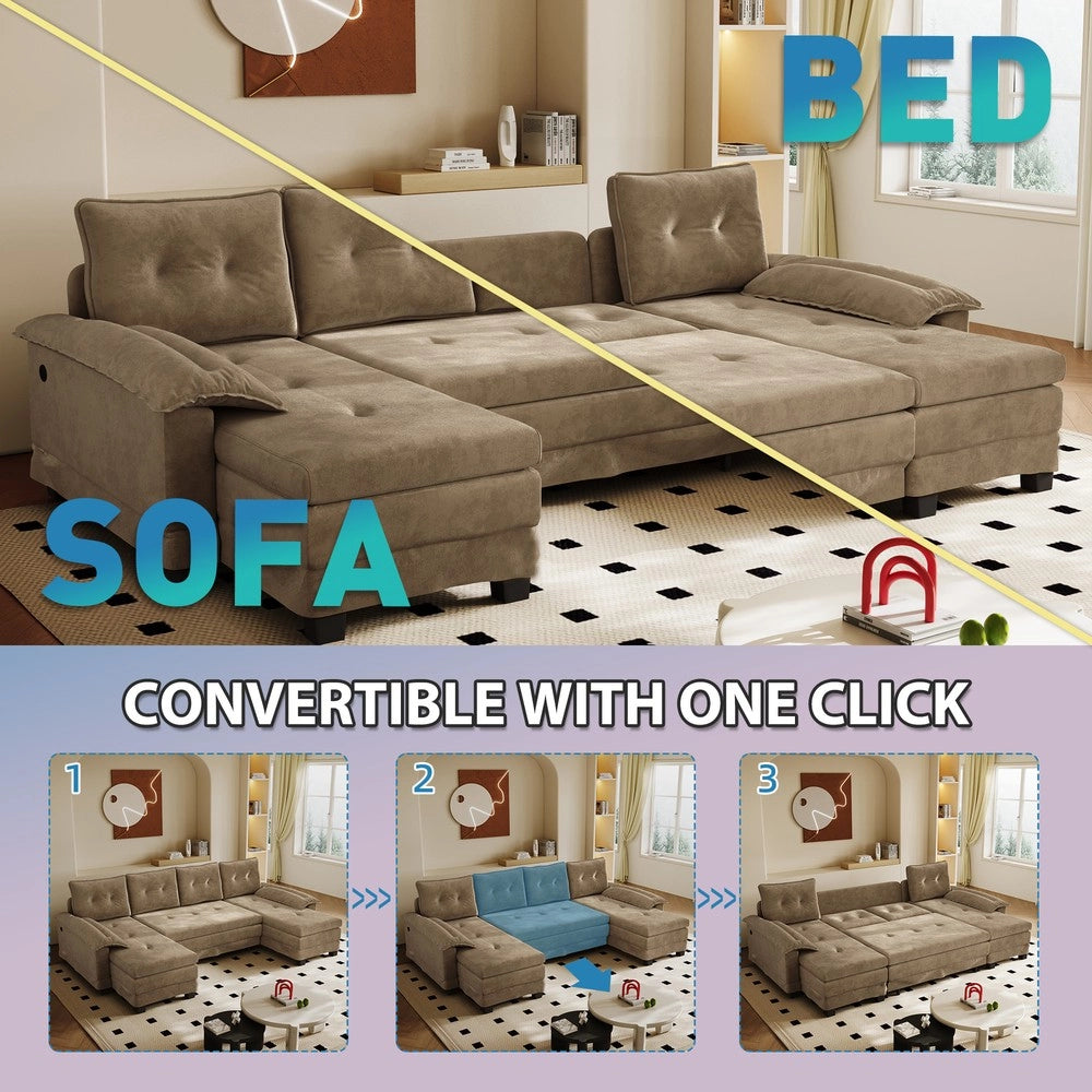 Divano Angolare U 278cm con Letto Estraibile e USB ¨C Xylo ¨C Cammello