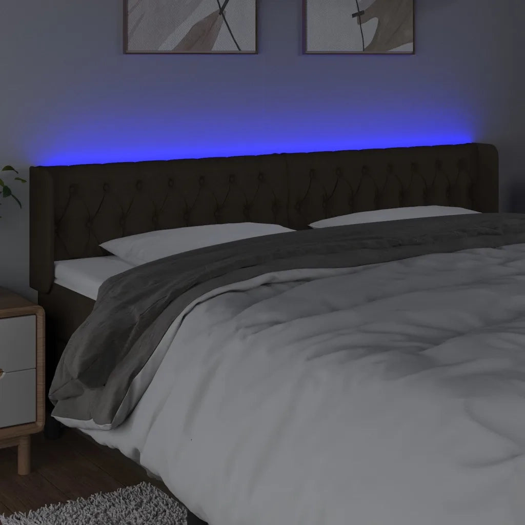 Testiera a LED Marrone Scuro 203x16x78/88 cm in Tessuto
