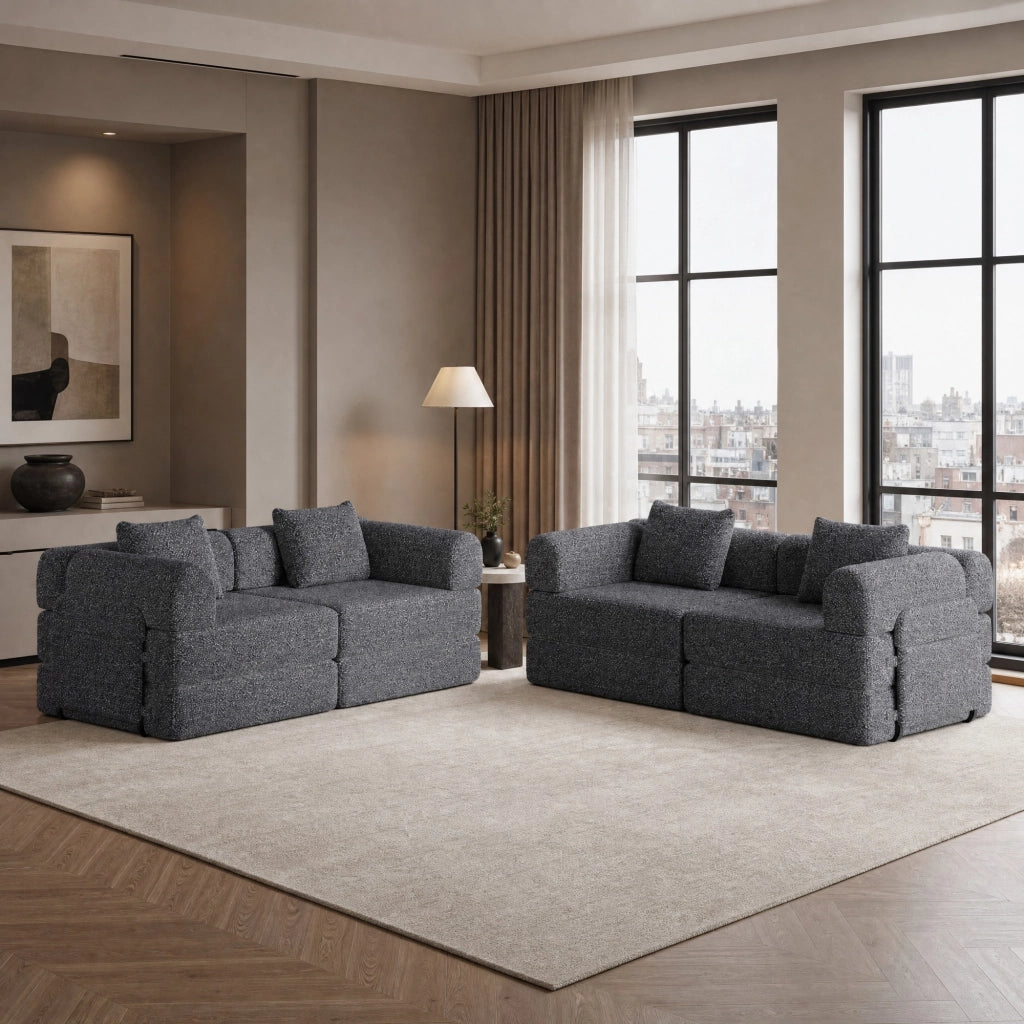 DIVANO LETTO 1 posto in Chenille Grigio con vano nel bracciolo