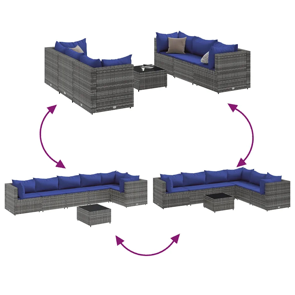 Set Divani da Giardino 7 pz con Cuscini in Polyrattan Grigio 3308119