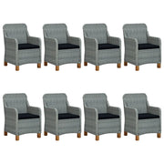 Set Pranzo da Giardino 9pz con Cuscini Polyrattan Grigio Chiaro 3060176