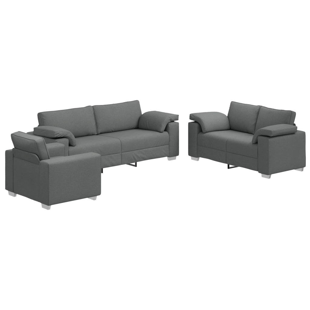 Set divano 3 pezzi con cuscini grigi scuri