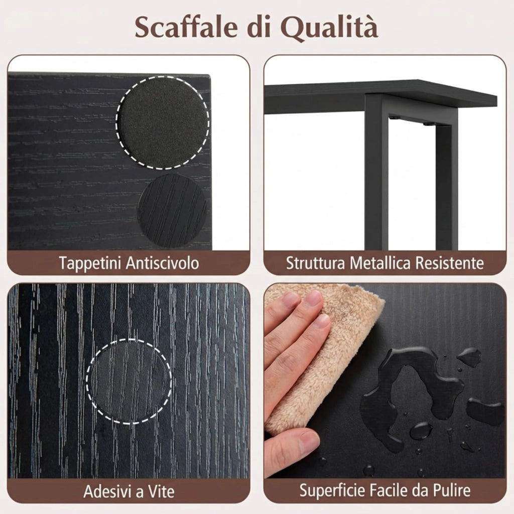 Libreria a 5 Livelli in Legno, Scaffale Espositore Geometrico con Struttura in Metallo, Mobile Portaoggetti Salvaspazio per Camera da Letto Soggiorno Ufficio, 38x23x147 cm (Nero)