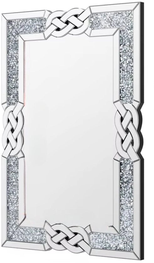Specchio da Parete in Cristallo - Rettangolare con Diamanti Sbriciolati - Vetro Sfaccettato - Stile per Camera e Bagno - 100x70cm