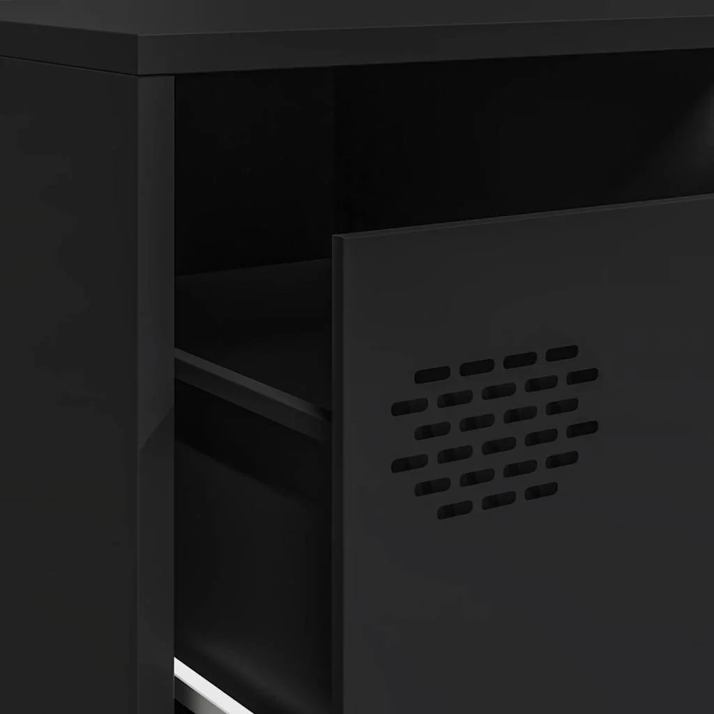 Mobile porta TV contemporaneo con ampio spazio contenitivo per soggiorno 202 x 39 x 43 cm realizzato in acciaio laminato a freddo nero 02_0055632