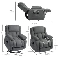 Poltrona Alzapersona Massaggiante e Reclinabile con 2 Tasche e Telecomando, 93x104x105 cm, Grigio