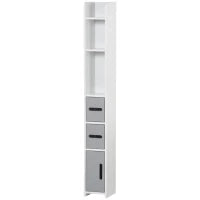 kleankin Colonna Bagno con Mensole e Armadietti, Mobile Alto Salvaspazio in Legno 15x17x120cm, Bianco e Grigio