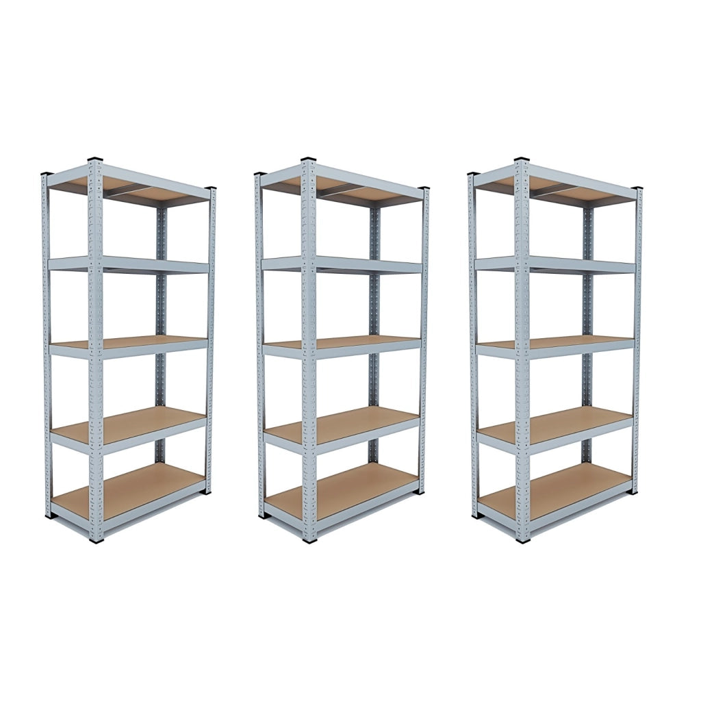 Set Di 3 Scaffali In Metallo E MDF Ad Alta Portata Fino A 875 Kg Con 5 Ripiani Regolabili Ideale Per Garage Officina Cantina Capannone Magazzino Design Modulare 180 X 90 X 40 Cm