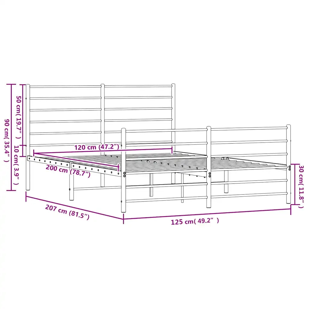 Giroletto con Testiera e Pediera Metallo Bianco 120x200 cm 352384