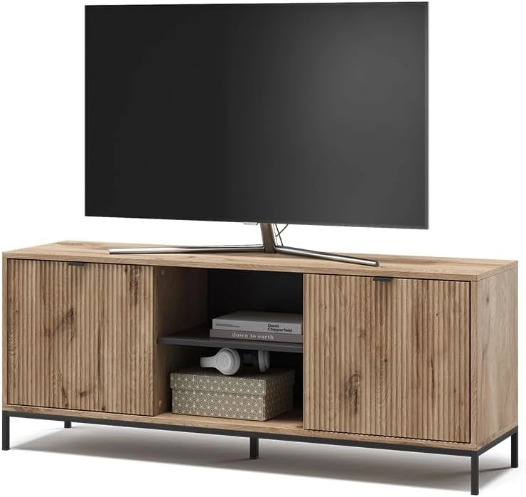 Tavolo basso Eliza, Quercia vichinga, 150 x 60 cm con 2 porte, adatto come mobile TV per dispositivi fino a 65 pollici
