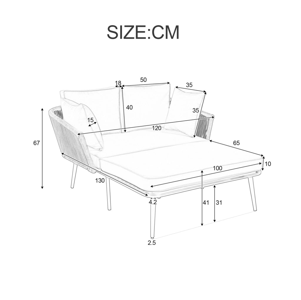 Lettino prendisole da esterno con cuscino da 10 cm; poliestere beige