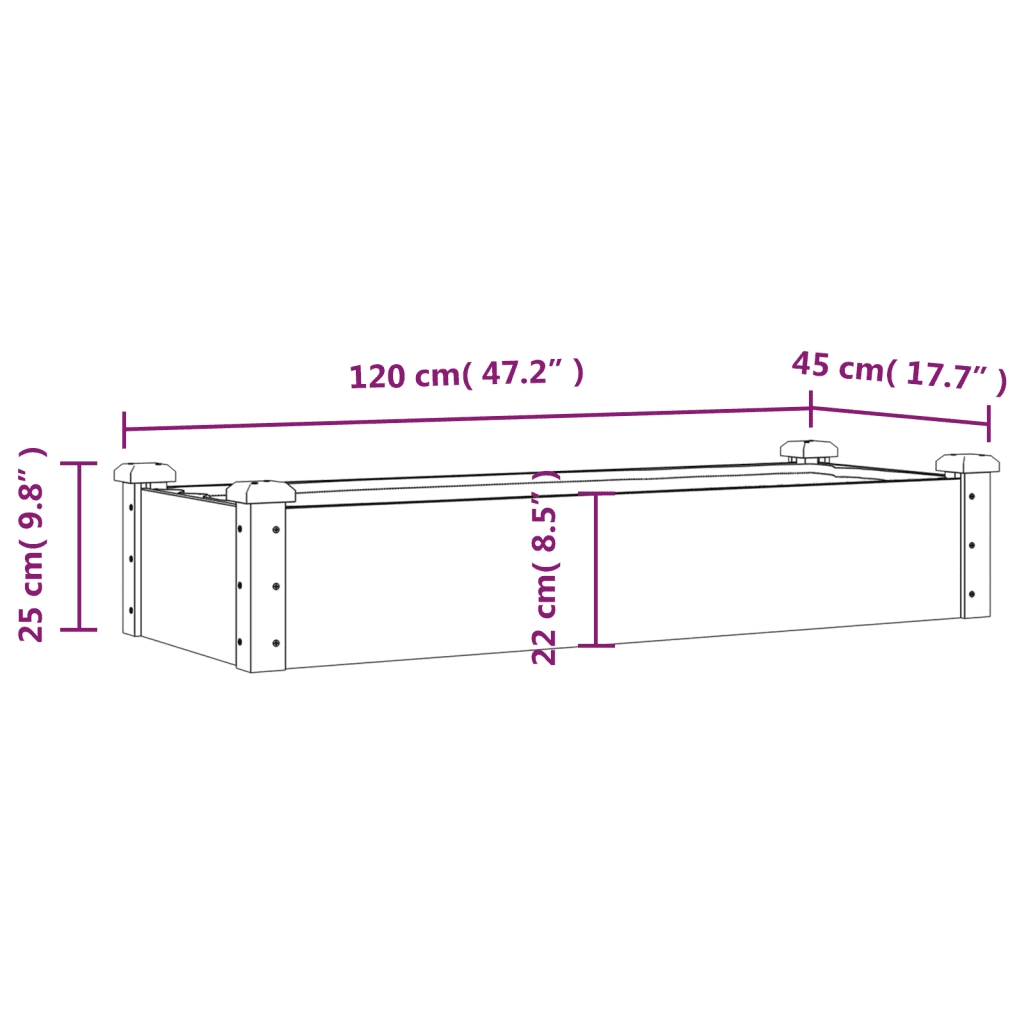 Fioriera Giardino-Vaso da Esterno-Contenitore per Piante Fodera-Vaso da Esterno-Contenitore per Piante Marrone 120x45x25cm Massello Abete
