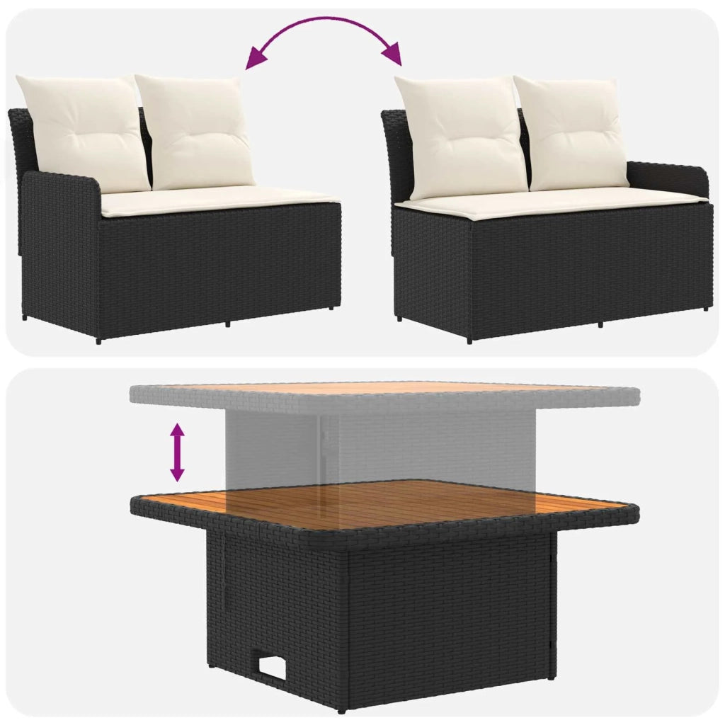 Set di Mobili con cuscino 4 pcs Nero e Crema Rattan in PE