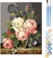 Kit di pittura su tela a olio per adulti con fiori, 16x20 pollici, con cornice