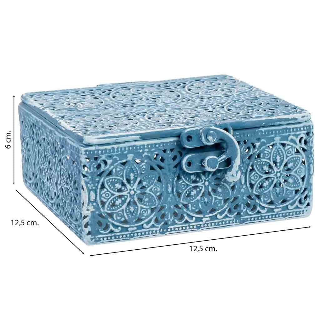 Scatola in metallo blu 12.5x12.5x6h cmh cm