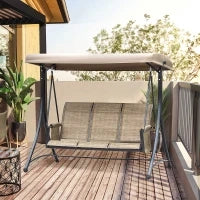 Dondolo da Giardino a 3 Posti con Tettuccio Regolabile e Tasche Portaoggetti Marrone 196x128x172cm