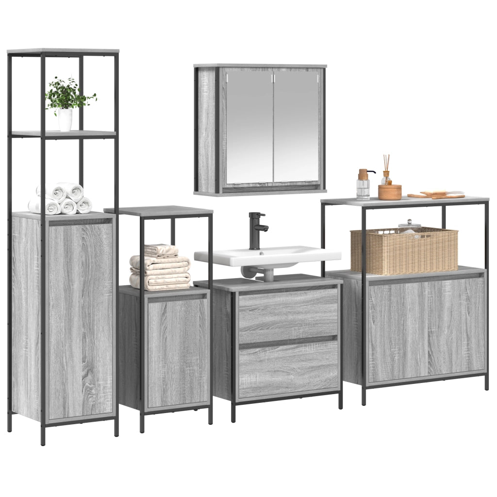 Set di mobili da bagno 5 pezzi vitaXL grigio sonoma in legno ingegnerizzato