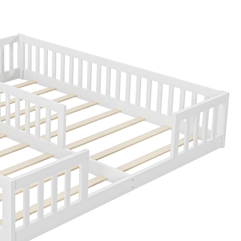 OKWISH Letto Bambino 90×200 cm, Letto Singolo con Spondine, 2 Posti letto a Pavimento e Rete, senza Materasso, in Pino, Bianco