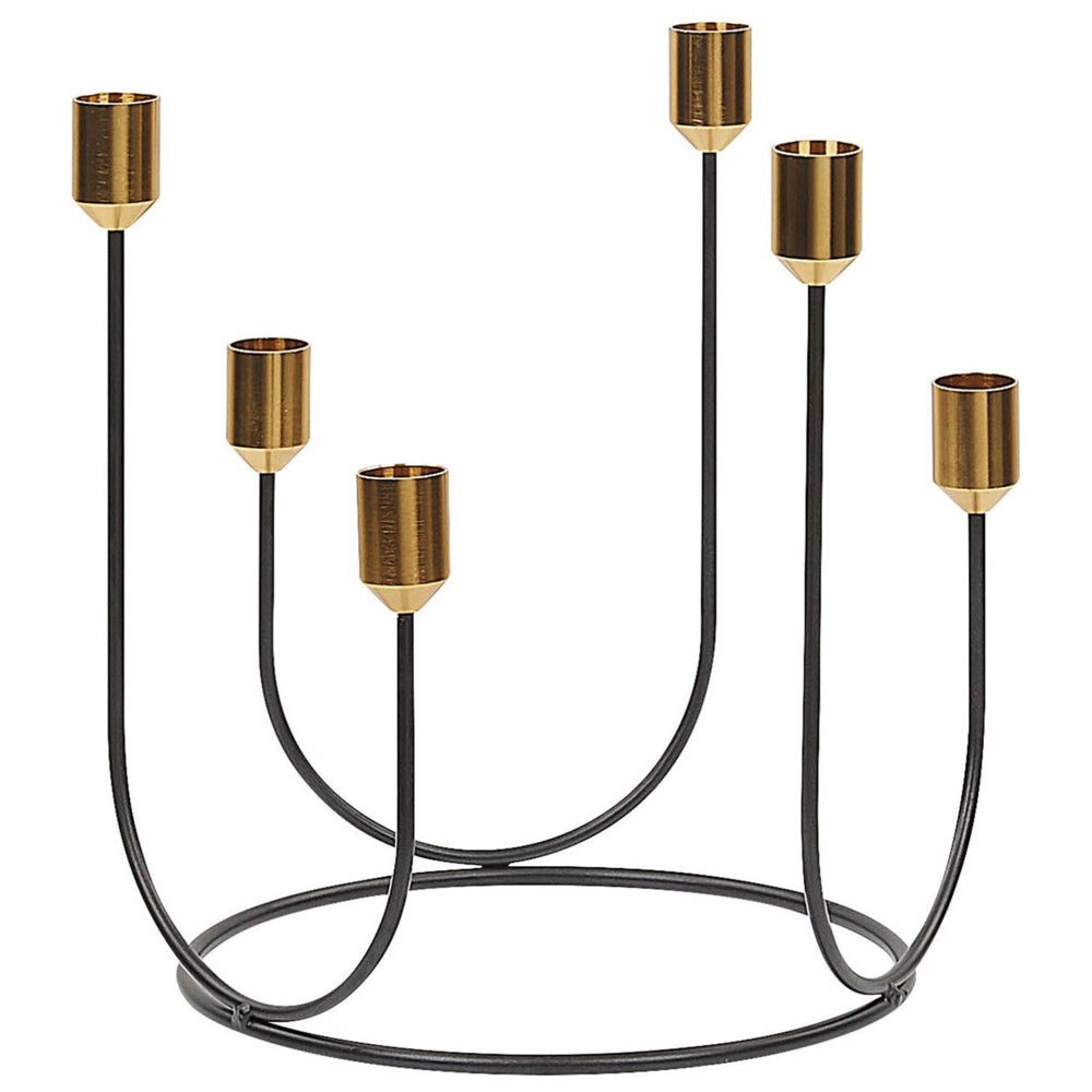 Portacandele in metallo Nero e dorato 25 cm forma rotonda decorazione moderna