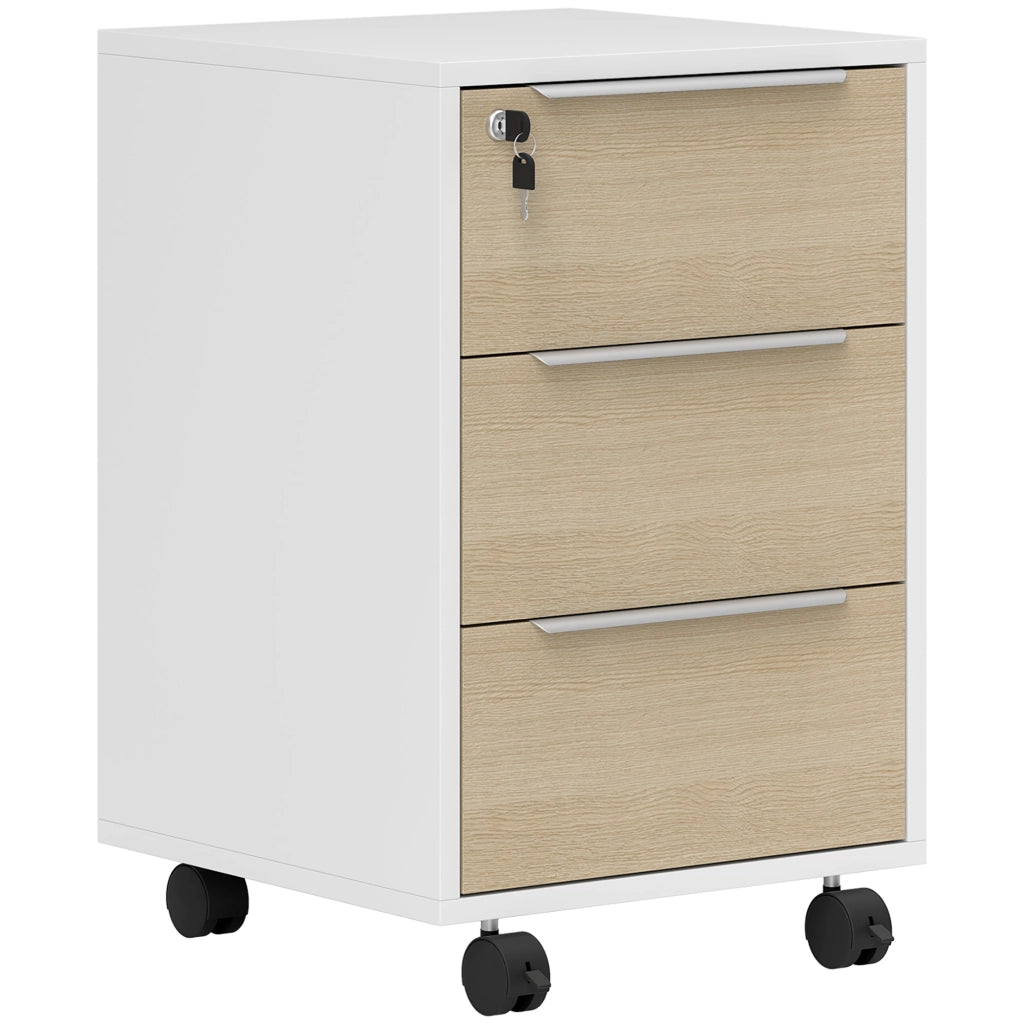 Cassettiera con Ruote 3 Cassetti ¨C Zephmum ¨C Bianco e Rovere 40x40x63,5 cm