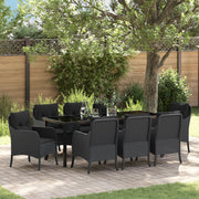 Set da Pranzo da Giardino da 9 Pezzi con Cuscini Nero Rattan Polimerico