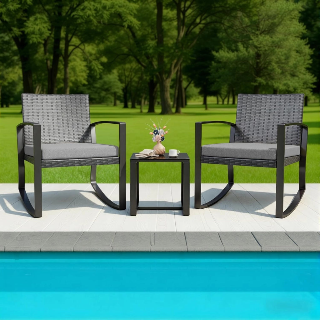 Set di Mobili da Balcone,Set Tavolino e Sedie da Giardino,Set di Mobili da Giardino in Rattan,2 Sedie da Esterno e 1 Tavolino,per Giardino Cortile Piscina (Grigio)