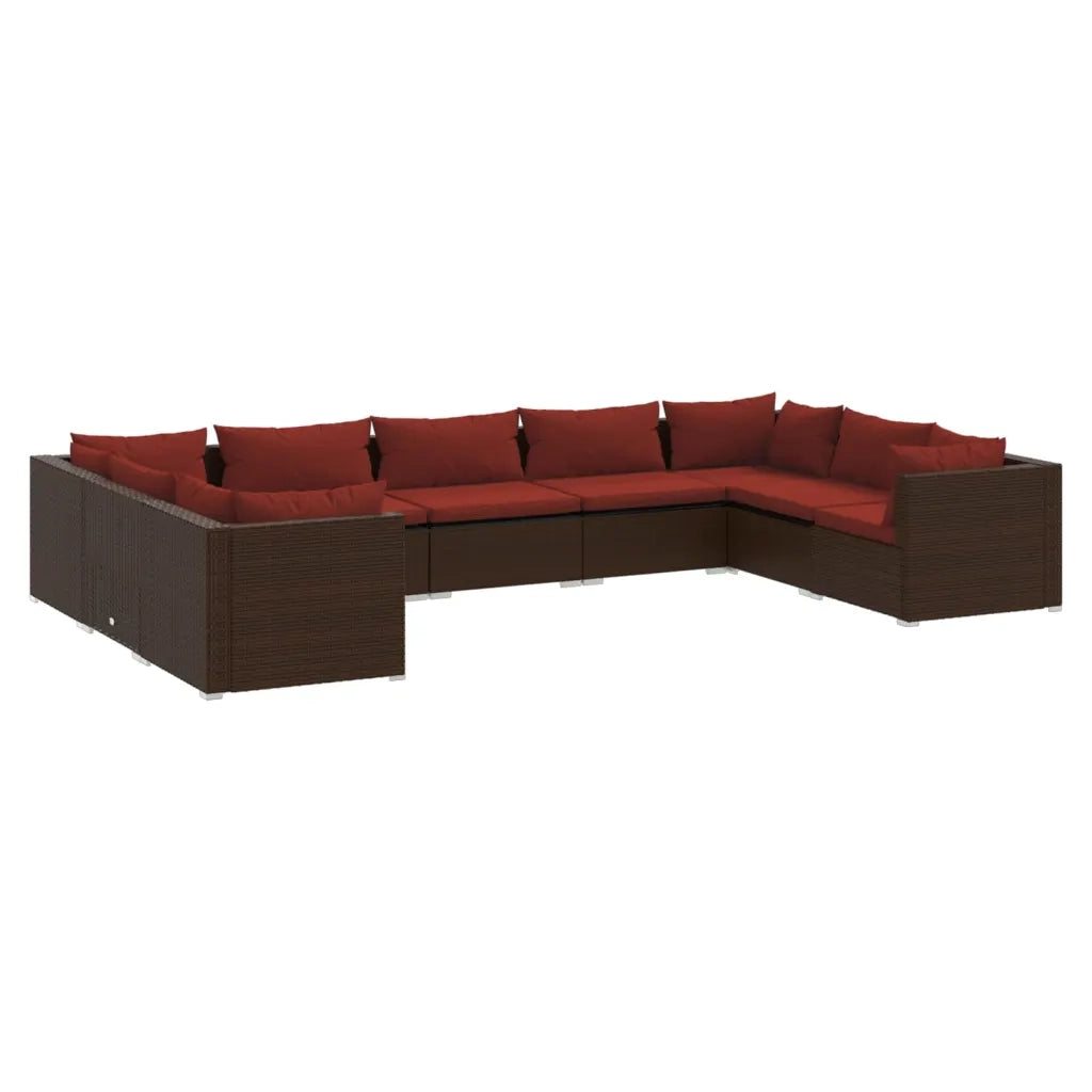 Set Divani da Giardino 9 pz con Cuscini in Polyrattan Marrone cod mxl 37903