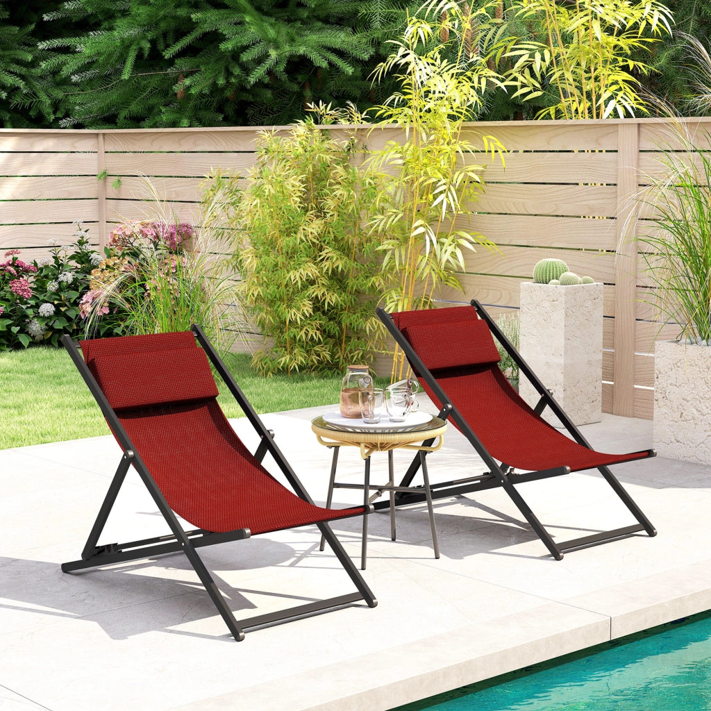 Set 2 Sedie Poltrona Sdraio da Esterni, Pieghevoli e Reclinabili, in Alluminio, 100x60x85 cm, Rosso