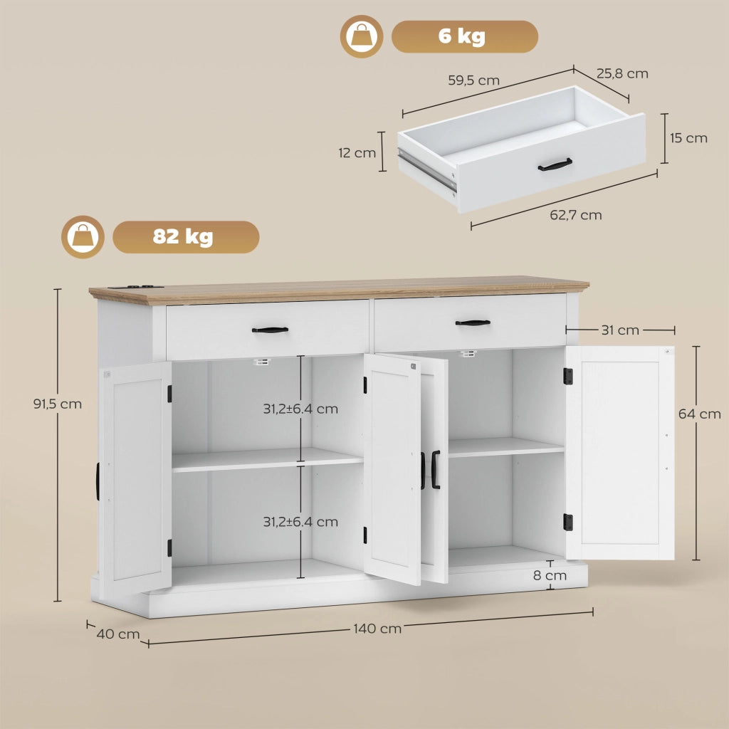 Mobile TV con porta USB e multipresa ¨C Xylo ¨C 2 ante scorrevoli, 2 cassetti, ripiani regolabili, bianco