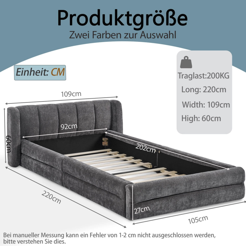 Letto singolo 90x200 cm in ciniglia; Dark Gray