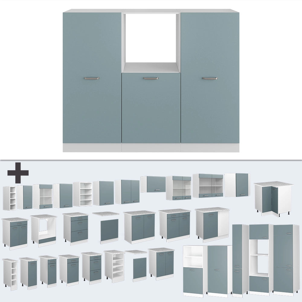 Cucine componibili piccole R-Line Grigio-blu/Bianco 180 cm senza piano di lavoro Vicco