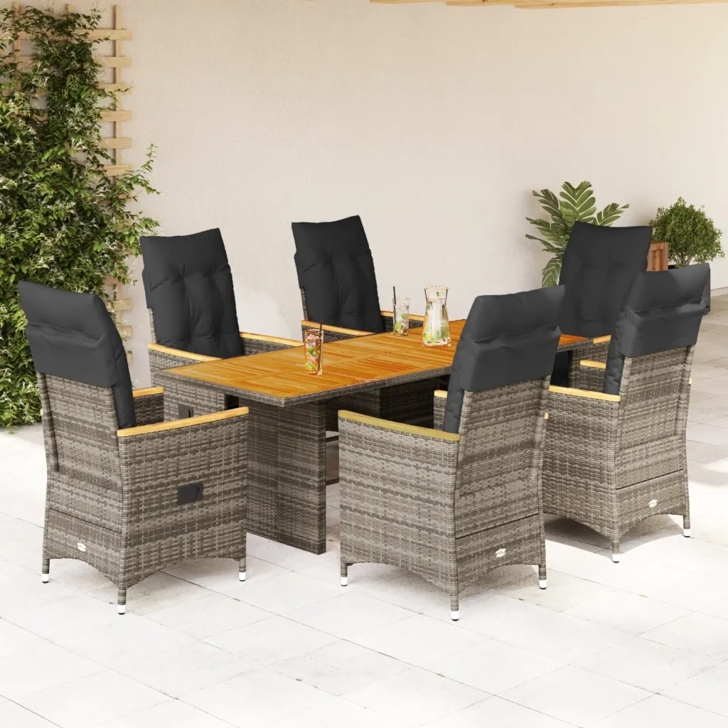 Set da Pranzo da Giardino 7 pz con Cuscini in Polyrattan Grigio 3276852