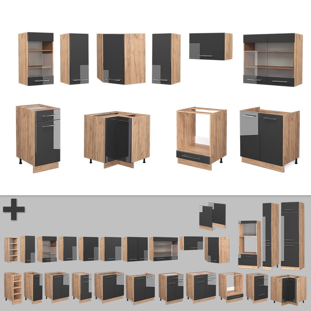 Vicco Cucina angolare completa Antracite lucido/oro power oak 160 x 190 cm , PL Antracite