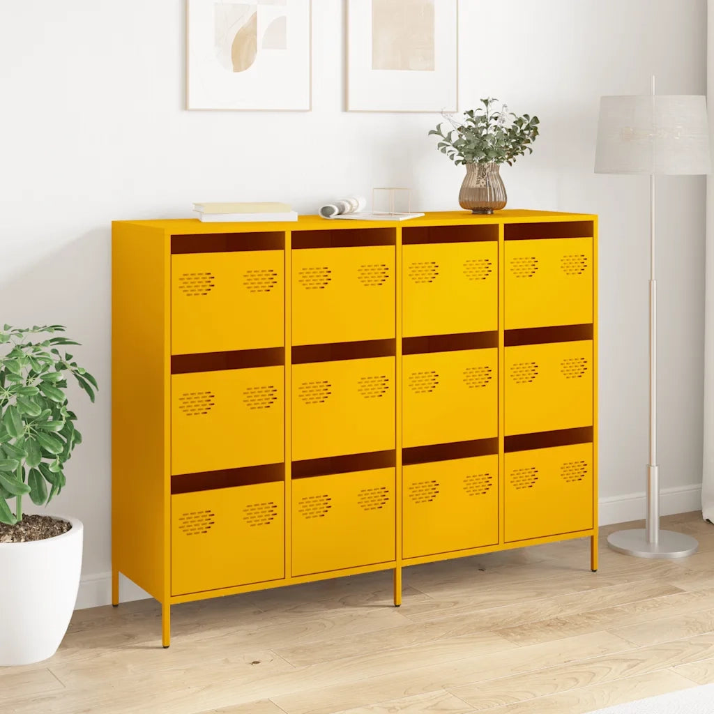 Credenza Giallo Senape 135x39x103,5 cm Acciaio Laminato Freddo