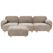 Divano modulare a 3 posti in tessuto con pouf tre elementi idrorepellente gambe in legno beige stile moderno