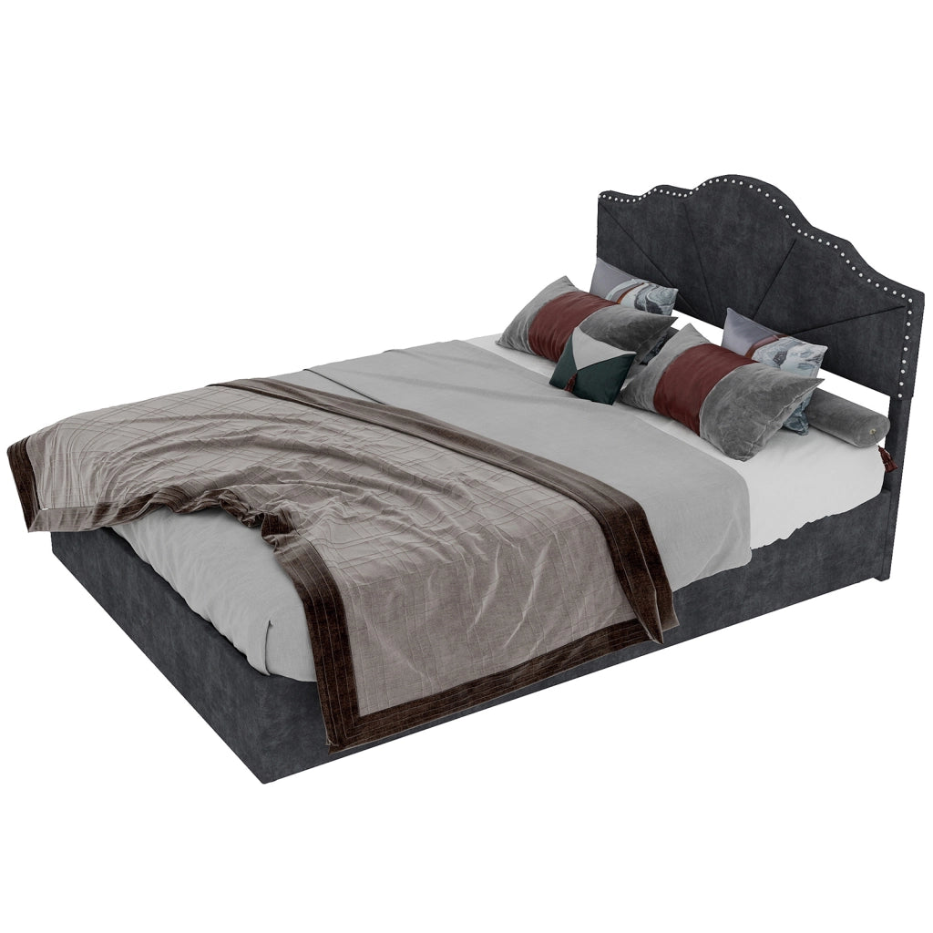 Letto Contenitore Imbottito ¨C MINIMAL ¨C Grigio 140x200 con Testiera, Doghe e Alzata Idraulica