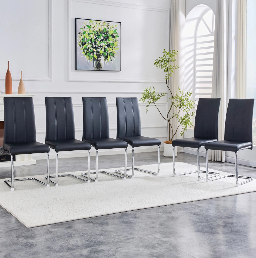 Sedia da pranzo moderna nera in PU e metallo con design ergonomico