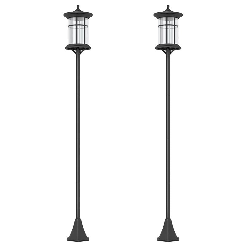 SET 2 LAMPIONI SOLARI CON 6H AUTONOMIA E ANCORAGGIO A TERRA, IN ACCIAIO INOX E ABS, 23.5X23.5X184 CM, NERO