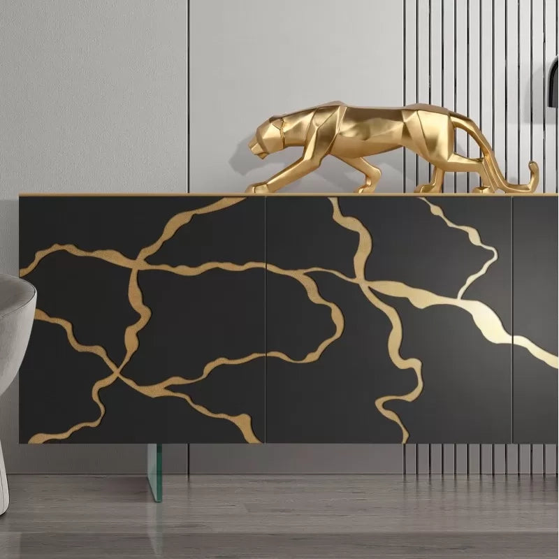 Madia 3 ante contemporanea legno grigio oro gambe vetro 189x48x78 (3150) - Mobili 2G