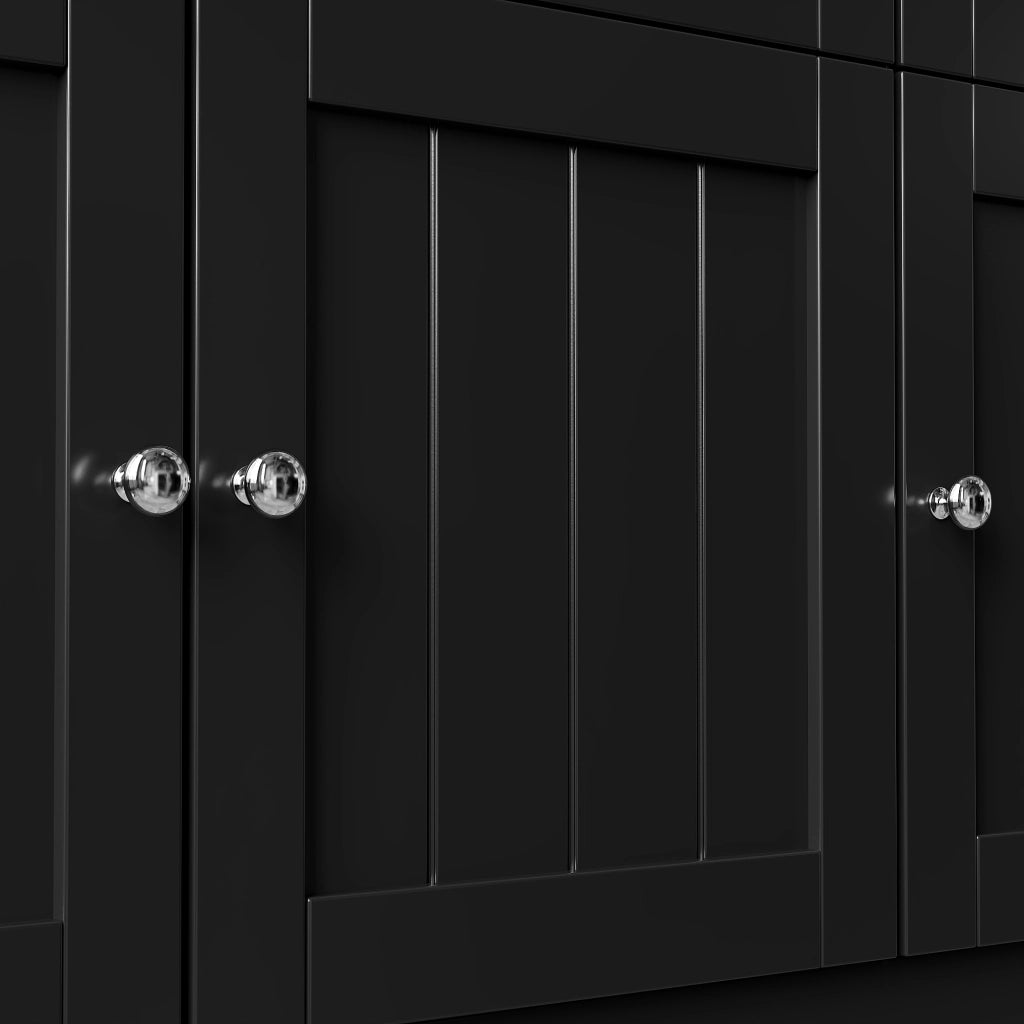Credenza alta moderna con ante in acrilico, MDF nero, struttura salvaspazio con sistema antiribaltamento
