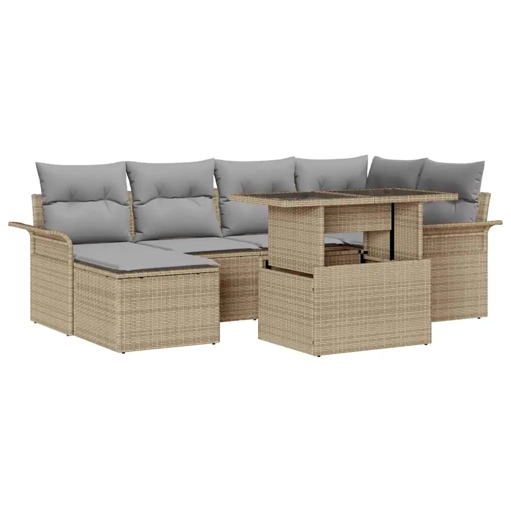 Set Divano da Giardino con cuscino 7 pcs Beige Poly Rattan 3357053
